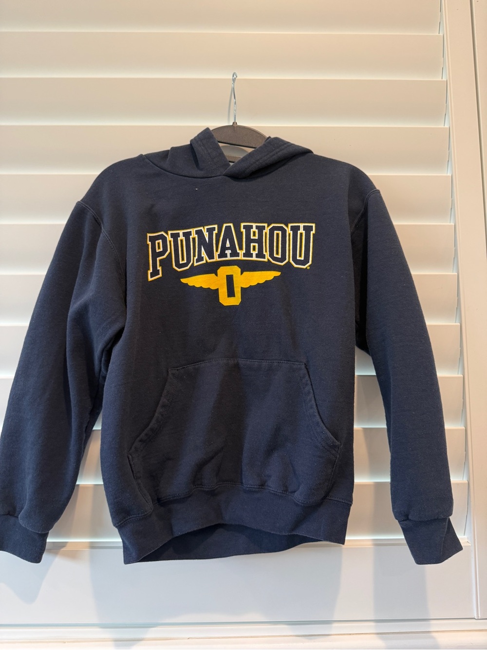 Punahou Navy Hoodie Sweatshirt with Yellow Logo, Youth Medium 10-12